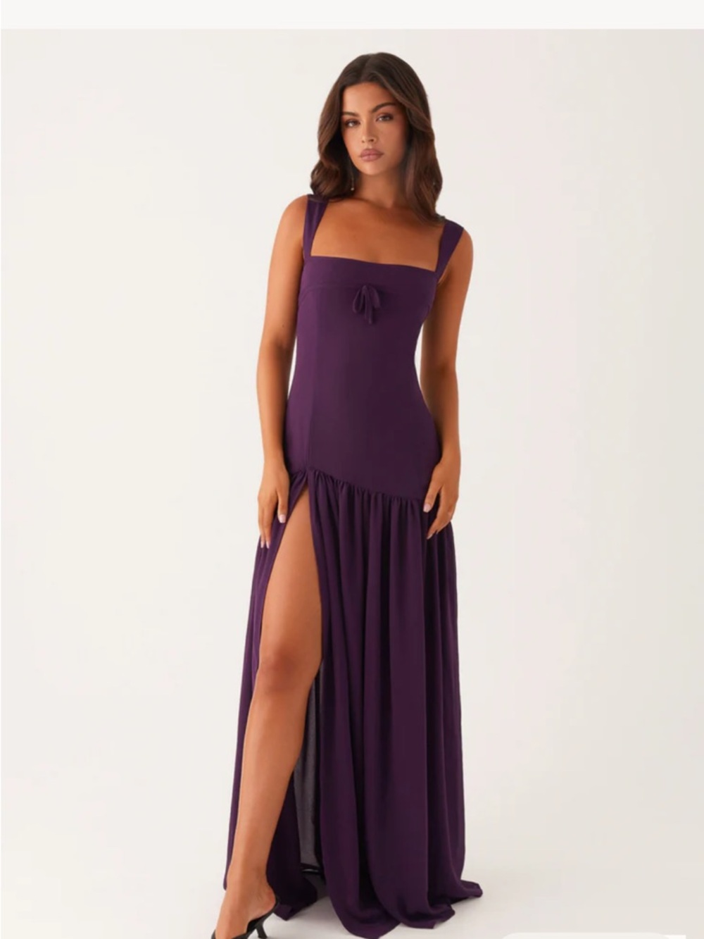 Peppermayo Deep Plum Square Neck High-Slit Prom Dress